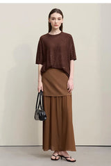 Amii Women's Skirt 2026 Autumn New Elegant Patchwork Chiffon Long Skirt Solid Color Straight Versatile Woman Clothes 12641047