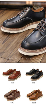 KOWM cow leather Hiking shoes Brown trekkin boots men  low cut workwear big toe shoes trendy casual ankle shoes walking sneakers