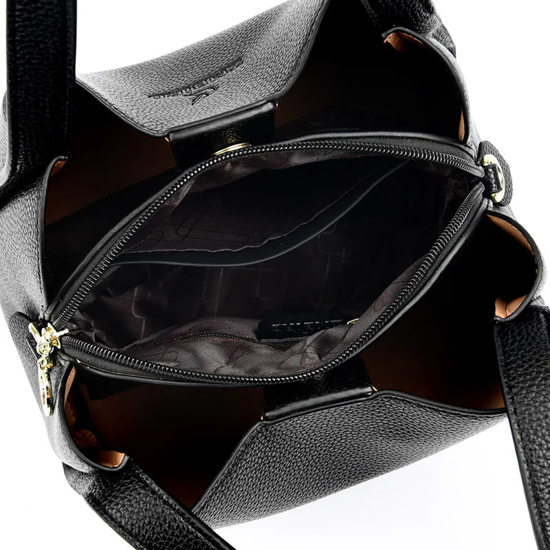 Genuine Brand Sturdy Durable Soft Leather Top-handle Bags Female Handbags Women 3 Layer Shoulder Crossbody Totes Messenger Bag