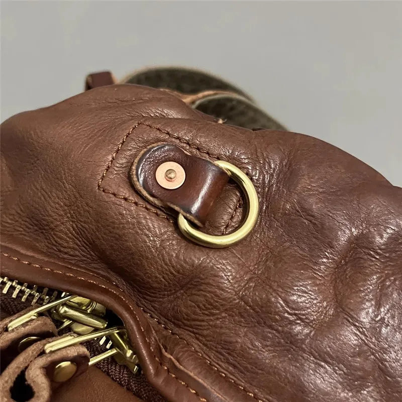 Vintage luxury genuine leather large capacity men's backpacks outdoor daily travel handmade soft real cowhide laptop schoolbags