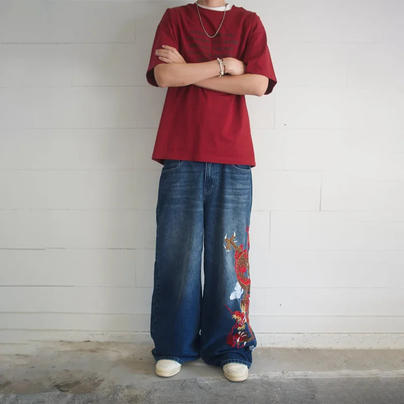 Y2K Dragon Graffiti Wide-Leg Jeans