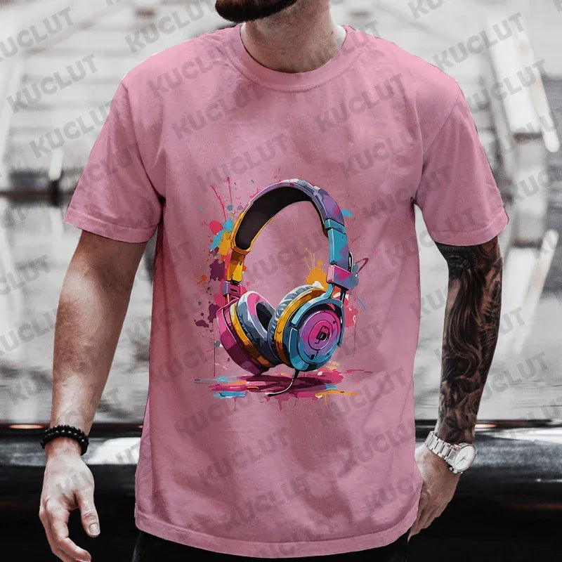 Men’s Hip Hop Melting Headset Graphic Oversized Tee