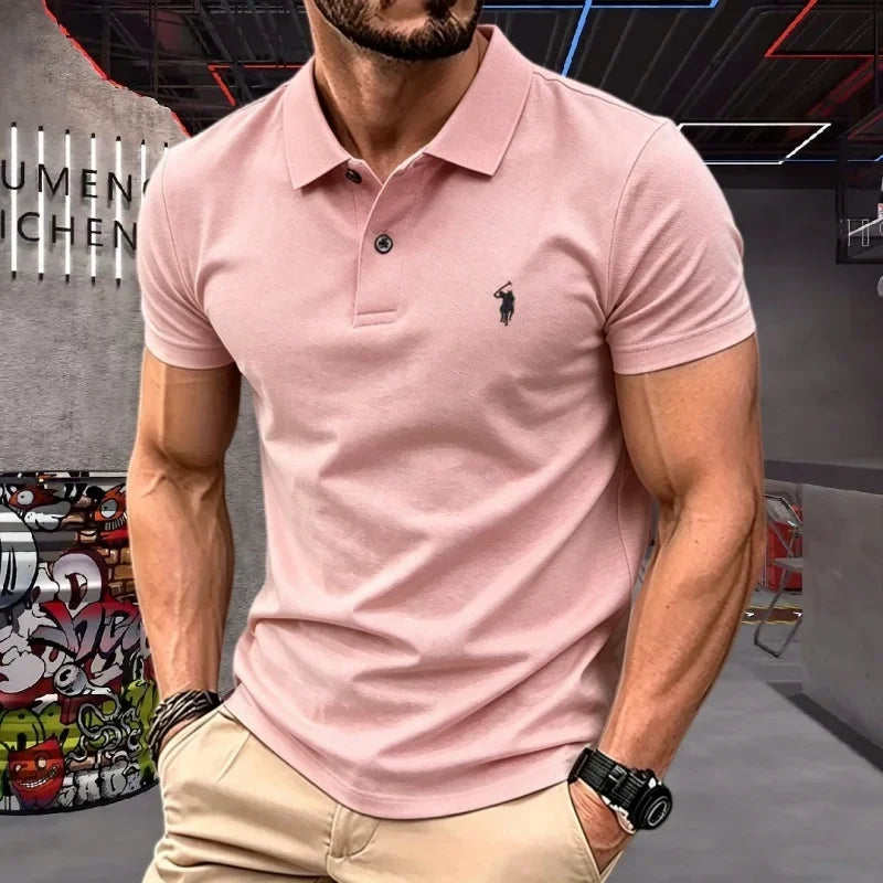 Men's 100% Cotton Polo Shirt — Embroidered Short Sleeve Golf Top