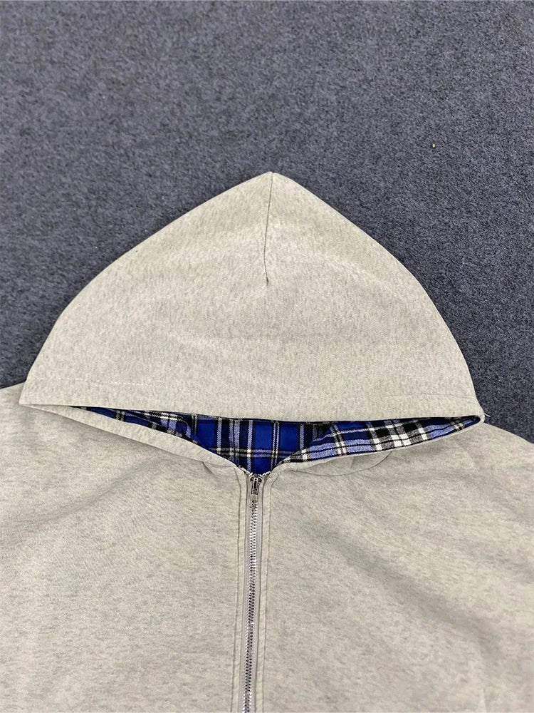Reversible Plaid Zip-Up Hoodie