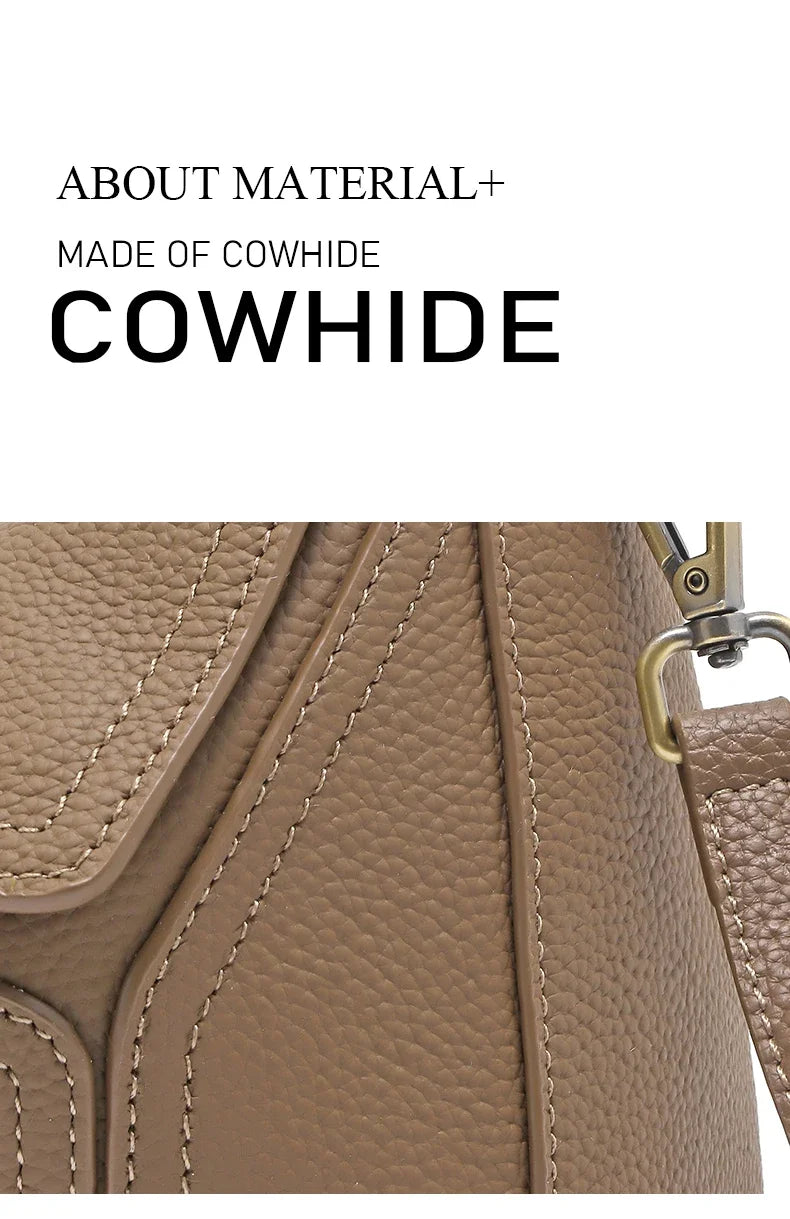 Pure 100% Cowhide Leather Women's Geometric Solid Color Shoulder Bag For Ladies Large Capacity Pillow Crossbody Handbag Luxury