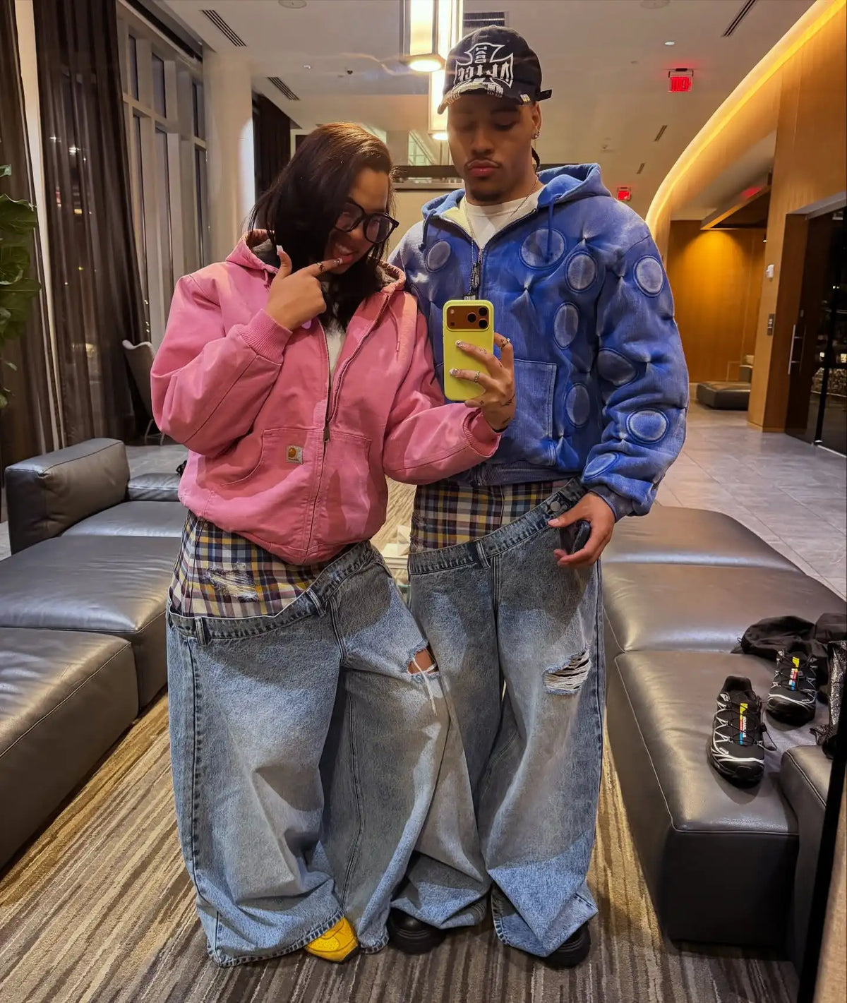 Unisex Y2K Plaid Baggy Jeans