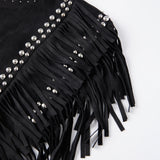 Women Studded Suede Collar Shawl Scarf Wrap Western Fringe Vest Boho Hippie Cowgirl Outfits