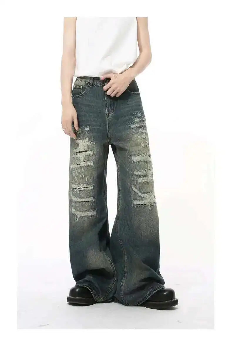 Men's Distressed Wide-Leg Jeans
