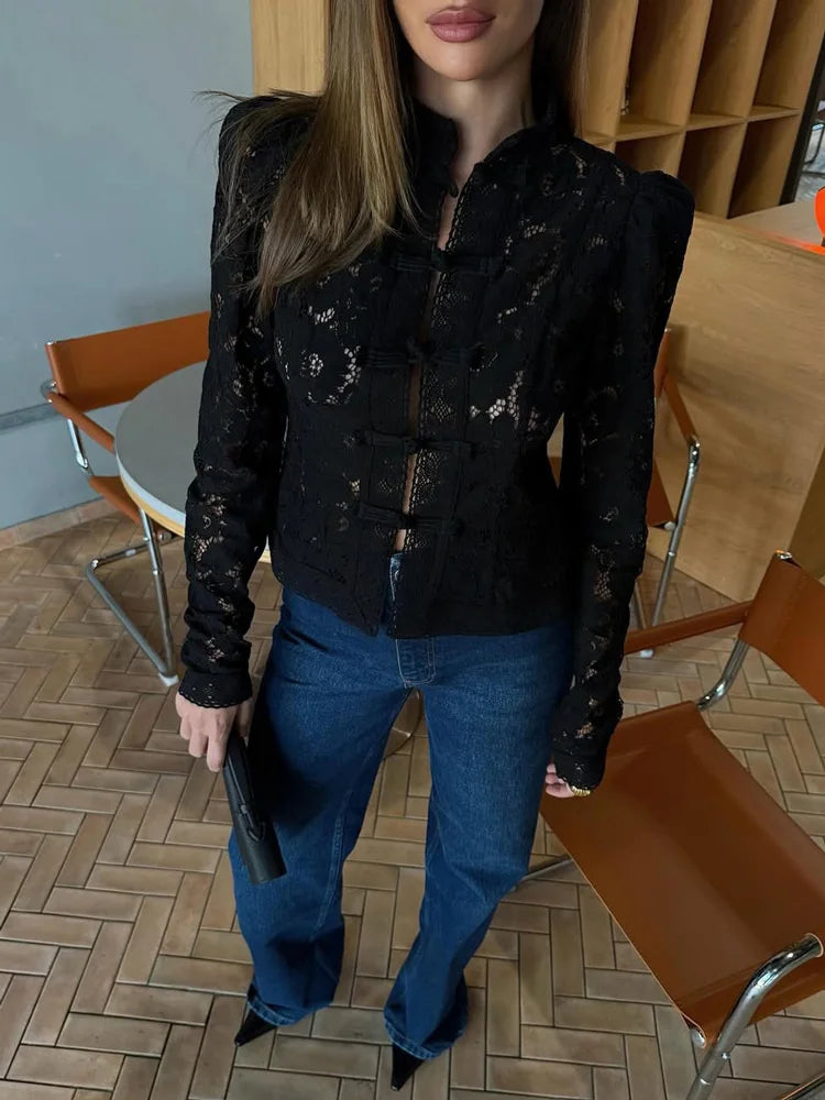 Summer Elegant Lace Hollow Out Party Blouse