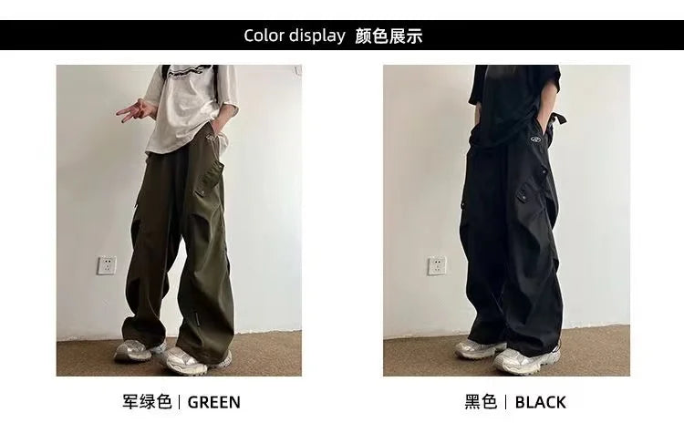 Techwear Parachute Cargo Pants - Men's Hip Hop Wide Leg Streetwear