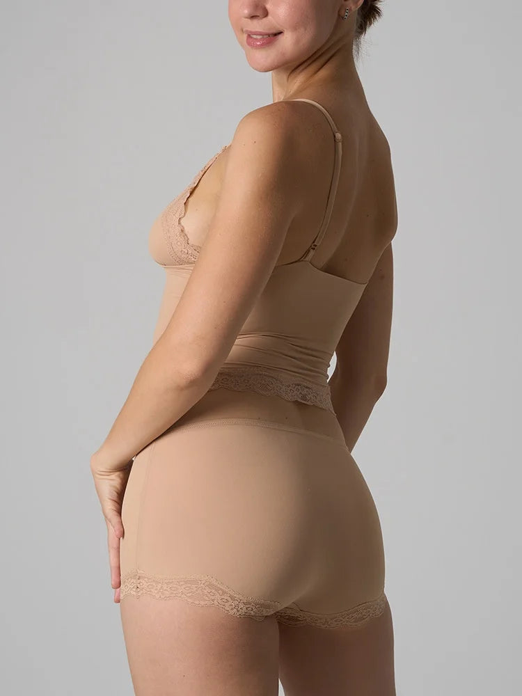 Europe American Simple Pink Light Thin Lace Strap Tank Top Flat Corner Lace Underwear for Women Comfortable Stretchy Short Sets