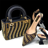Rhinestone Pointed-Toe Slingback Heels & Bag Set
