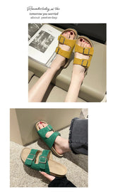 Evshine Leather Cork Footed Clogs Sandals For Women Fashion Flat Mules Slippers with Arch Support Men Double Buckle Cork Slides