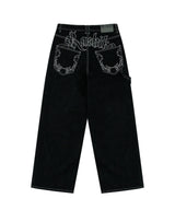 90s Retro Street Embroidery Jeans Male  R&B Solid Color Loose Straight Pants Female Y2K Harajuku Hip Hop  Punk Style  Men Jeans