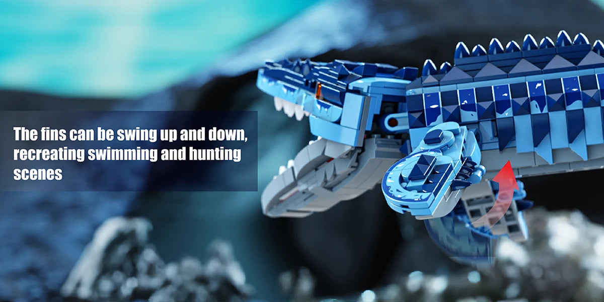805PCS Blue Dinosaur Building Blocks Toys Model Mosasaurus Dinosaur Assemble Puzzle Bricks Toy Sets For Kid Ornament Gifts
