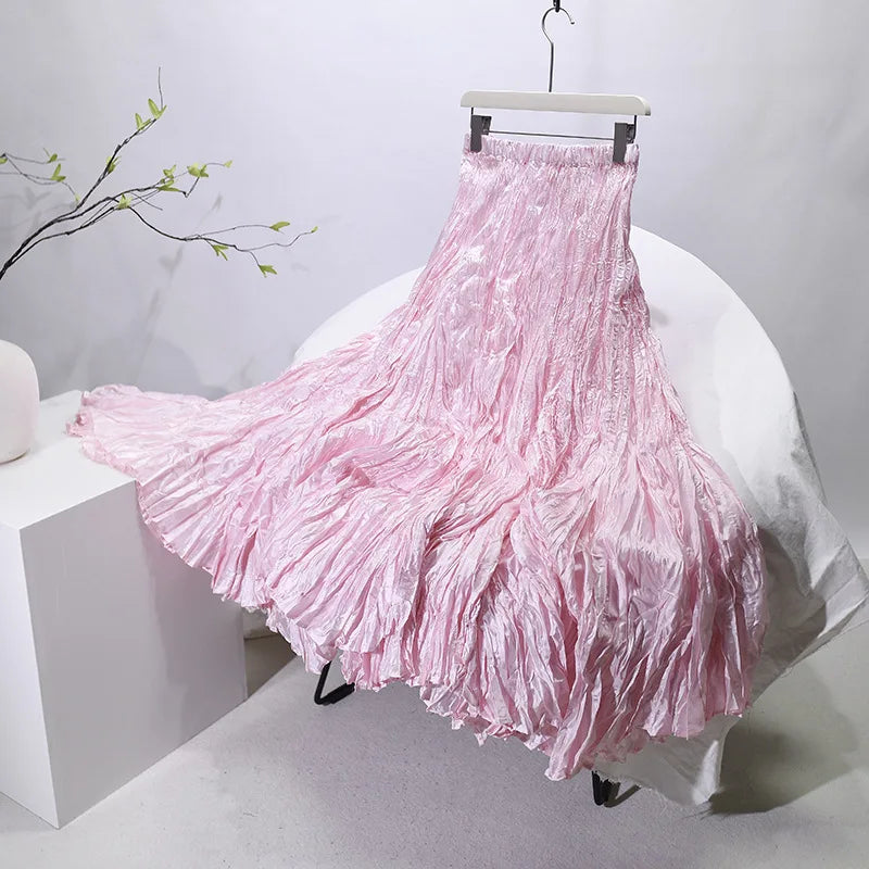Elegant High-Waist Pleated Maxi Skirt for Women