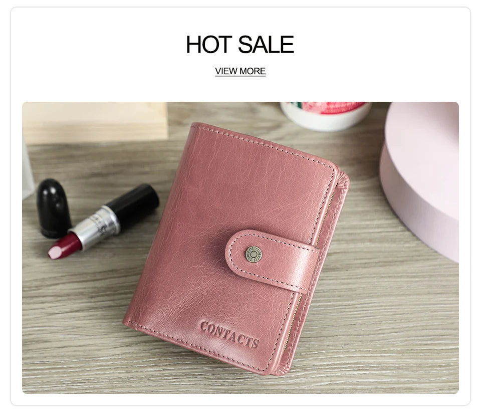 Contact'S Genuine Leather Wallets Women Men Wallet Short Small RFID Blocking Card Holder Wallets Ladies Red Coin Purse