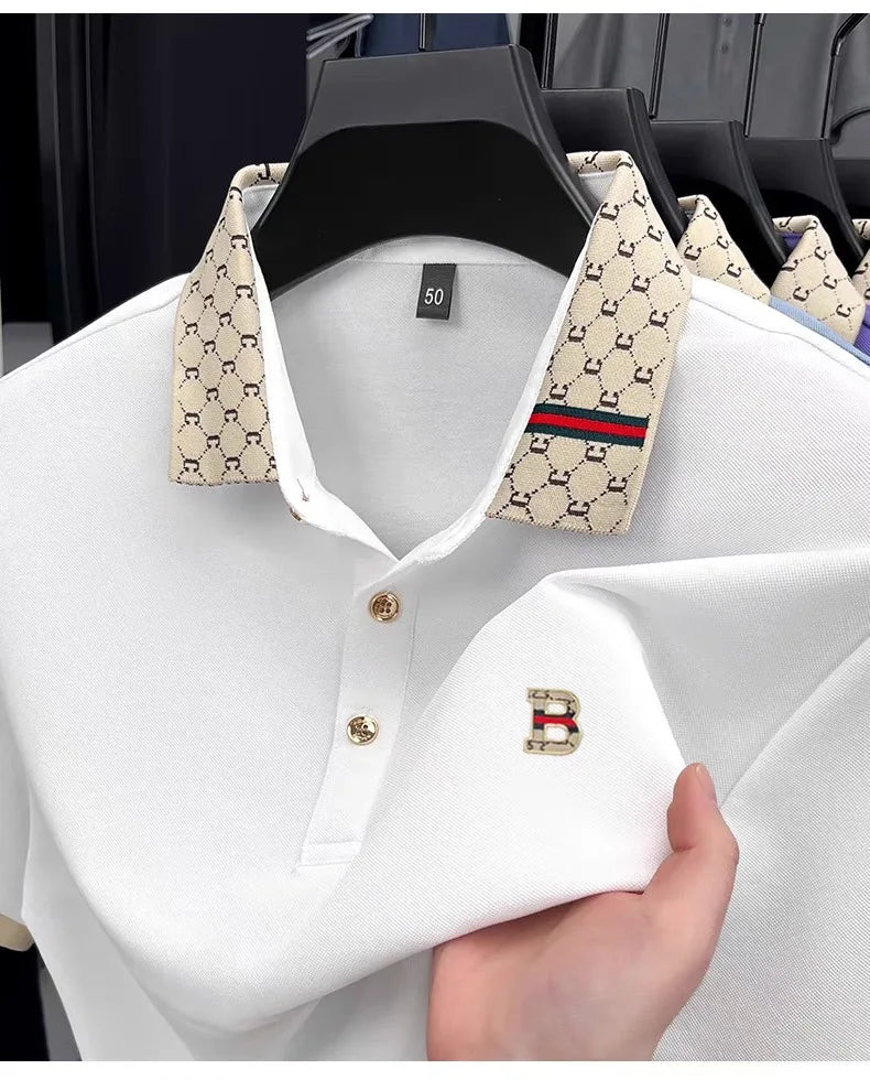B Letter Embossed Short Sleeve Polo Shirt for Men