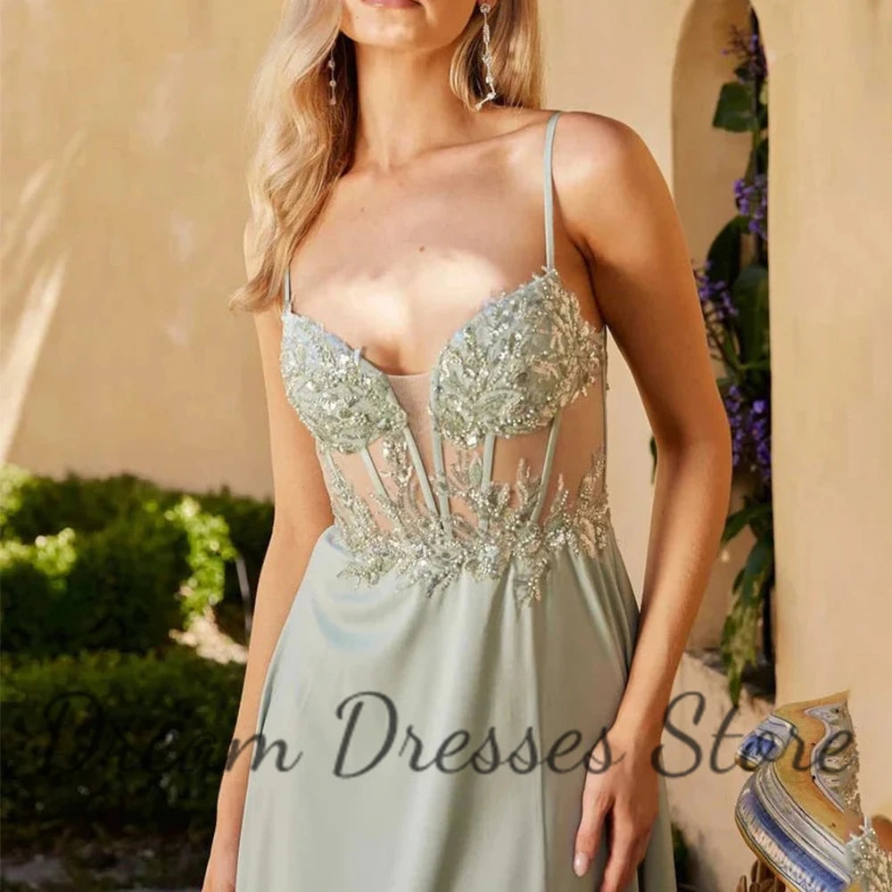 Sweetheart Spaghetti Strap Evening Gown | A-Line Floor-Length