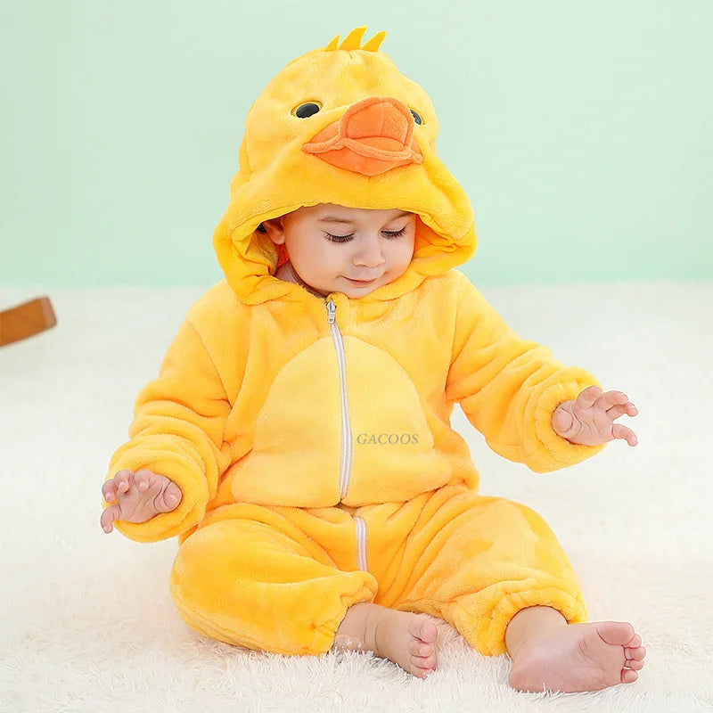 Animal Theme Flannel Baby Romper