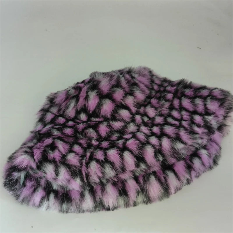 1pcs Winter Faux Fur Bucket Hat Warm Fluffy Plush colorful soft Winter hat Personality fur Fisherman Hats for women Plush hat겨