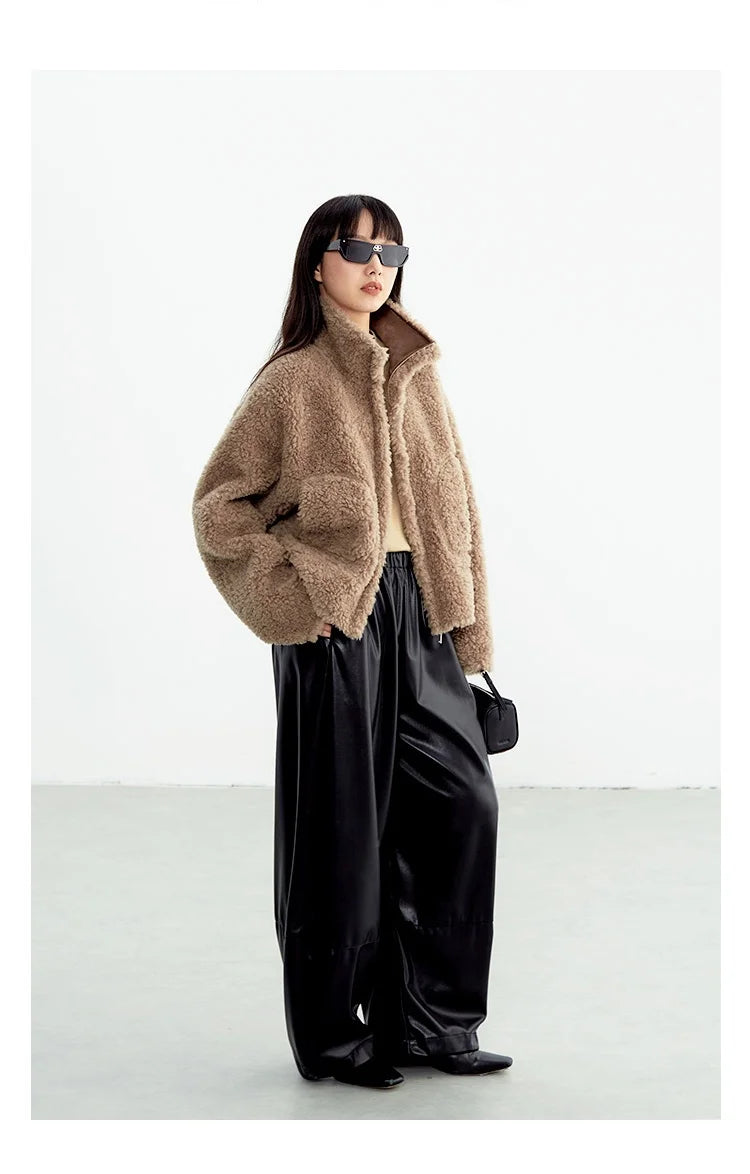 Teddy Style 100% Wool Coat~Women's Short Lazy Style Loose Jacket Autumn and Winter New Model 2025 Faux Fur