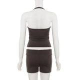 Trendix Bodycon Tank Tops 2 Piece Sets Women Summer Slim Solid Sports Yoga Shorts Ladies Street Sexy Deep V Neck Crop Top Suits