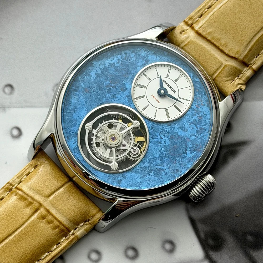 Merkur 100% Tourbillon Watch Men's Sapphire Waterproof Watch For Men Mechanical Wristwatches Relogio Masculino Leather Band
