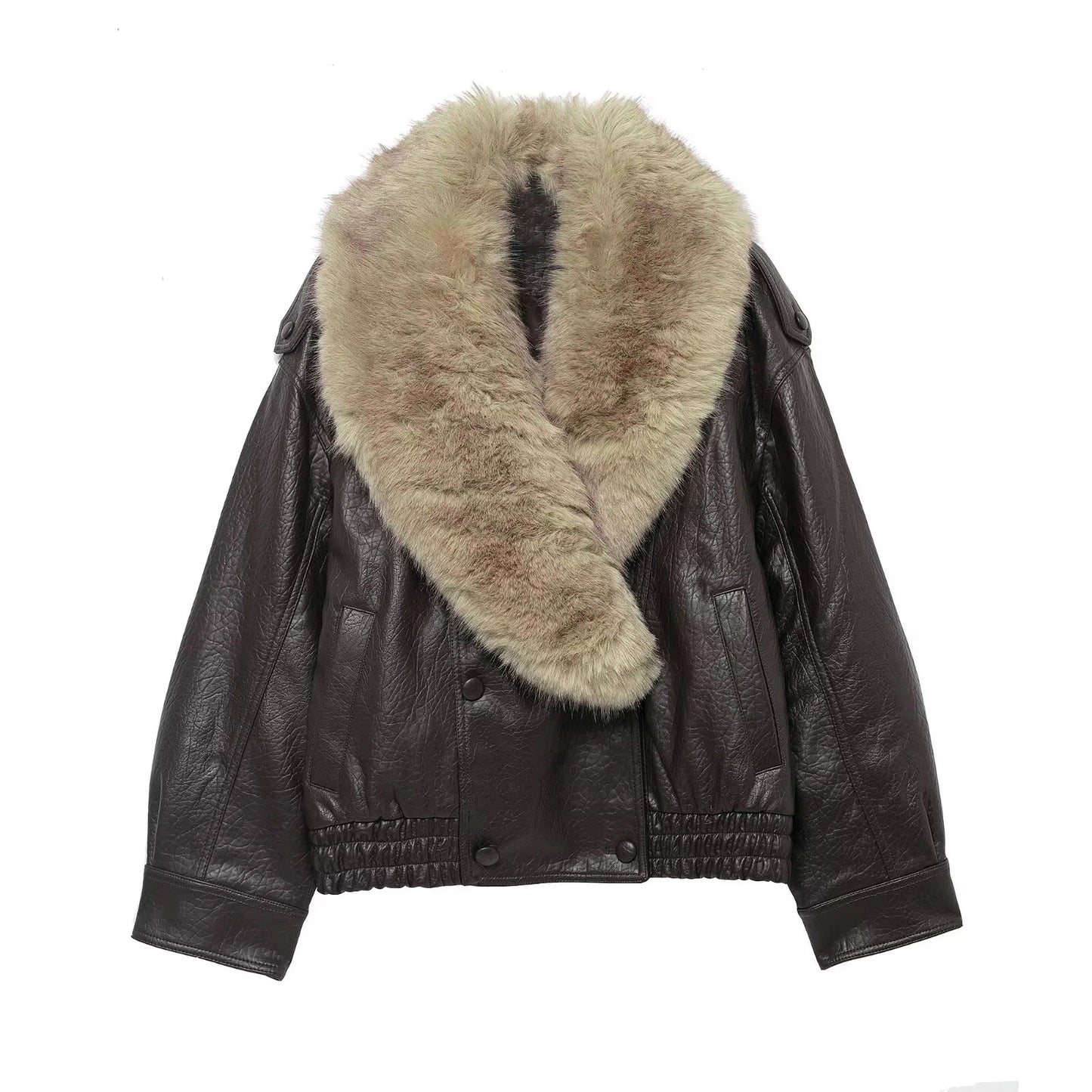 Oversized Faux Leather Winter Jacket