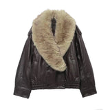 Oversized Faux Leather Winter Jacket