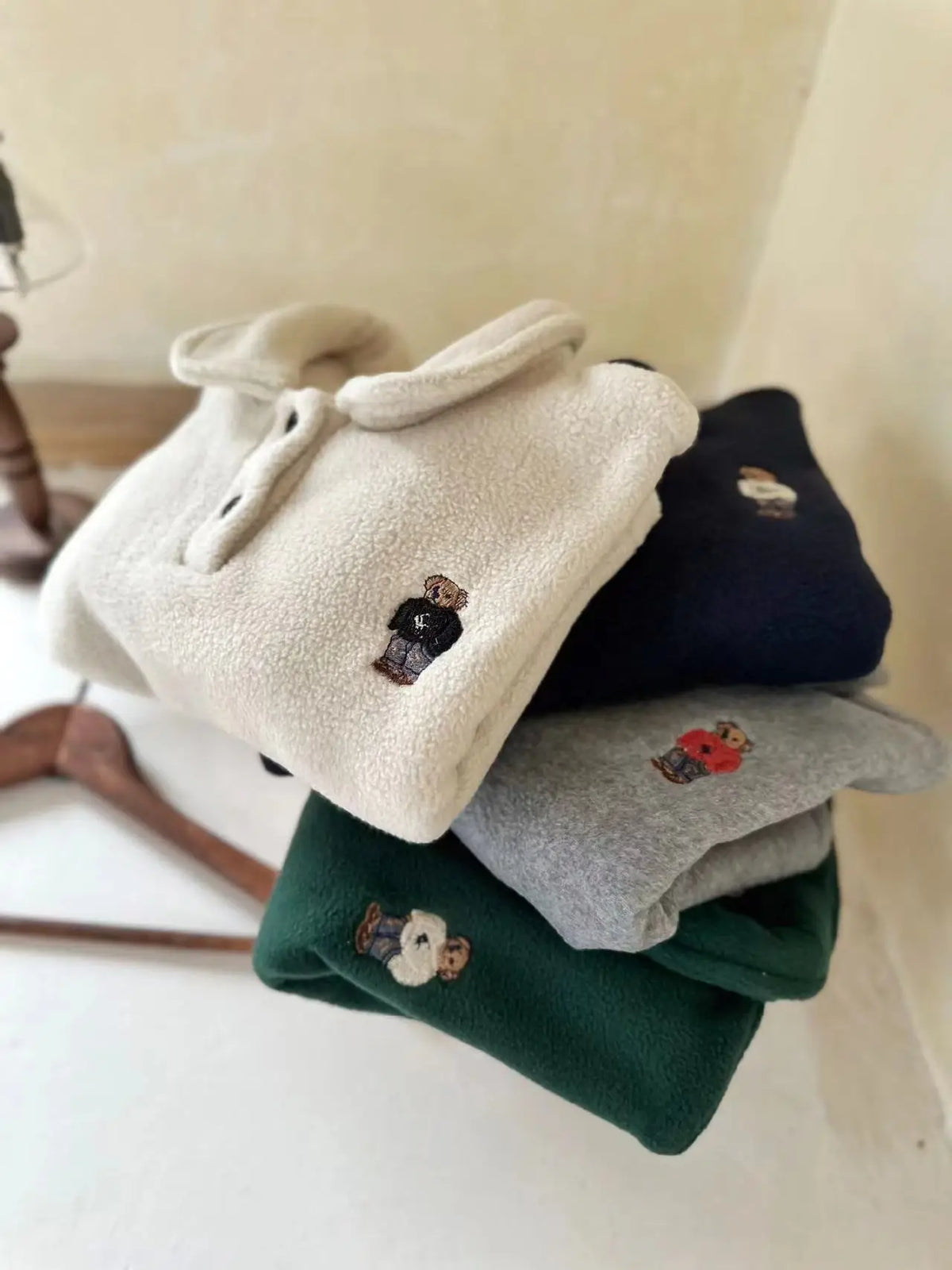 Kids' Bear Embroidered Fleece Polo Sweatshirt