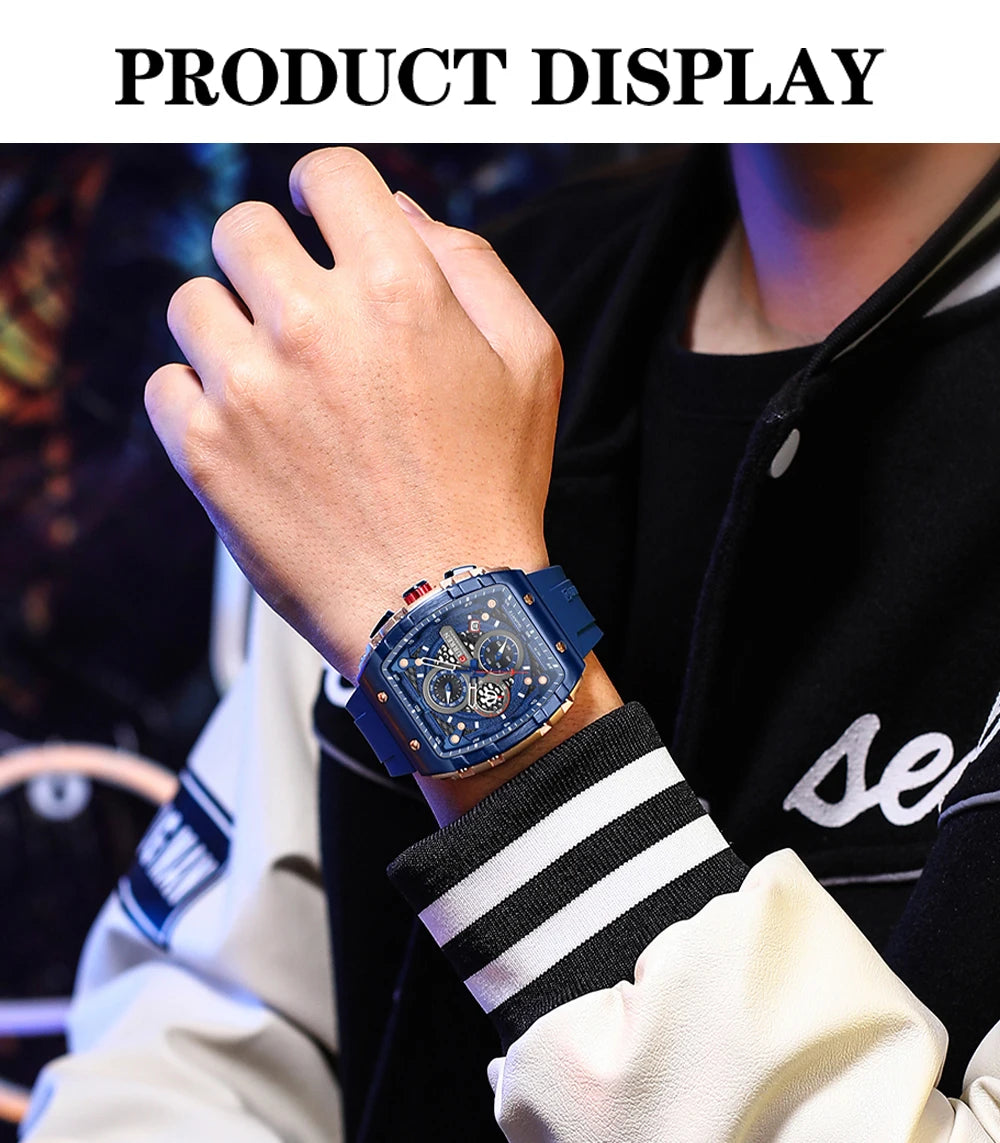 Men’s Sport Quartz Watch – Yellow Silicone Strap, Luminous Auto Date Square Dial