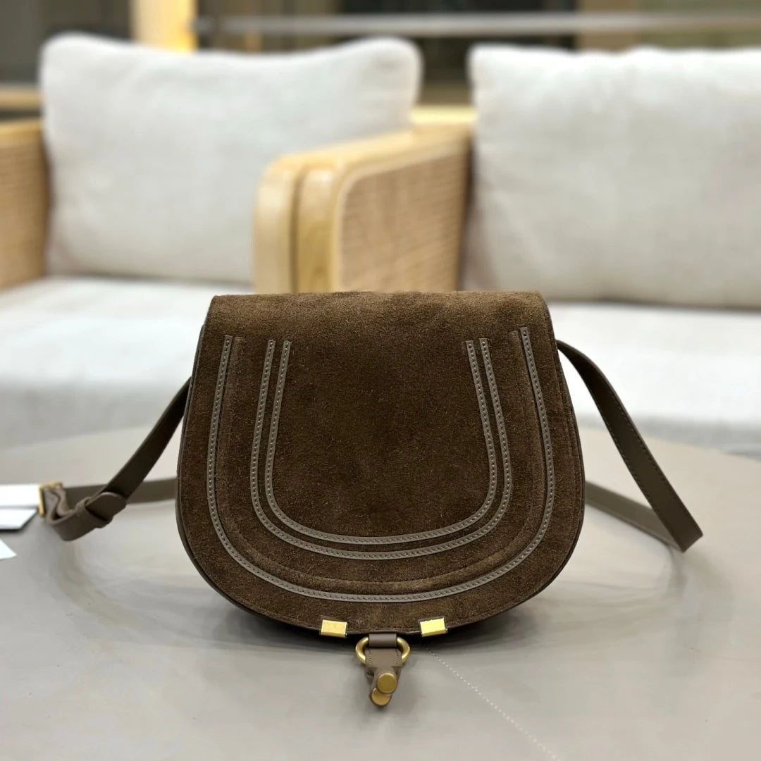 Classic Genuine Leather Saddle Crossbody Bag Vintage Fringe Shoulder Purse For Women Classic U-Shape Stitched Handbag