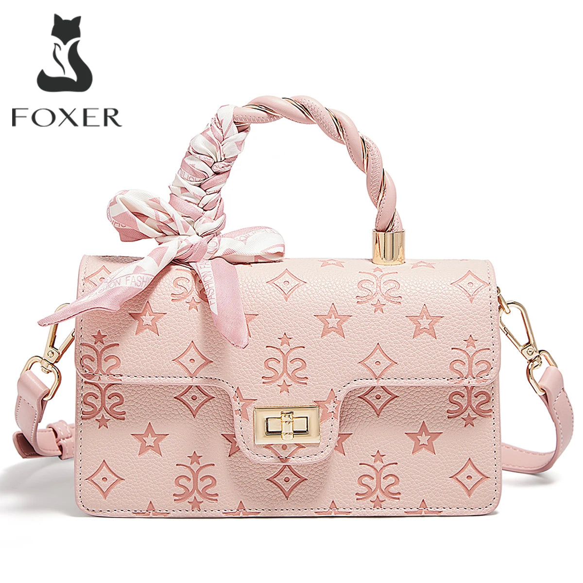 FOXER Brand PVC Leather Pink Handbag Women's Shoulder Bag Chic Small Square Bag Fashion Female Crossbody Bag Ligth Luxury