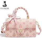 FOXER Brand PVC Leather Pink Handbag Women's Shoulder Bag Chic Small Square Bag Fashion Female Crossbody Bag Ligth Luxury