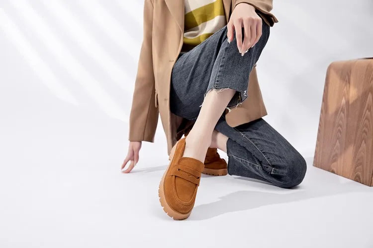 AIYUQI Women's Suede Square-Heel Loafers | British Style