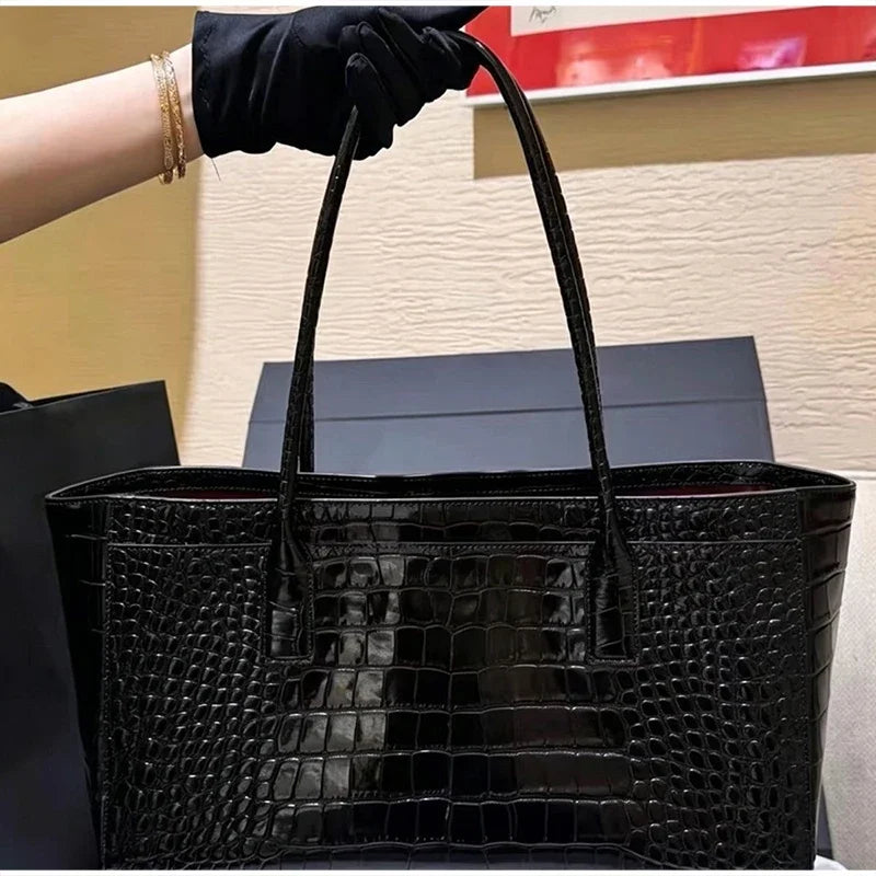 Crocodile Grain Embossed Top Handle Handbag,Luxury Tote Bag,Commute Work Chic Everyday Women Underarm Shoulder Bag,Black,Green