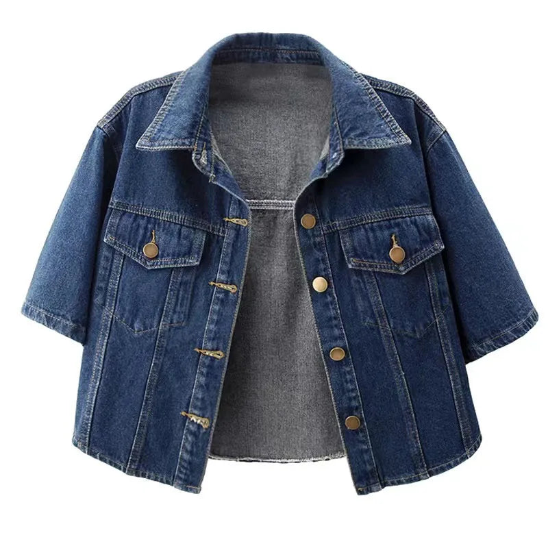 Vintage USA-Made Cropped Denim Jacket – Summer Short Sleeve Jean Top