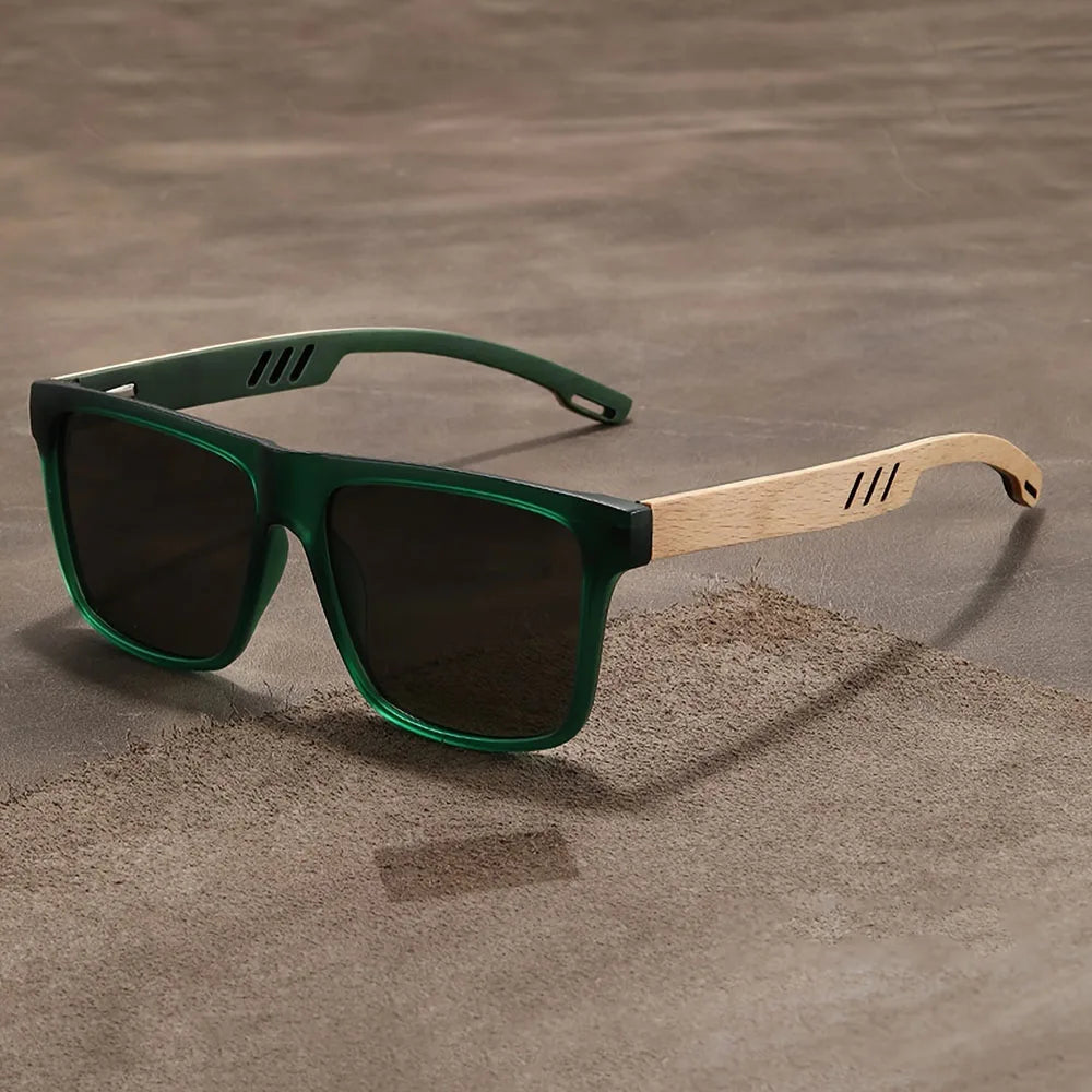 Square Wood-Grain Sunglasses – UV400 & Spring Hinges