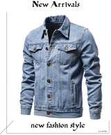Vintage Solid Denim Motorcycle Jacket - Slim Fit Casual Cotton Coat