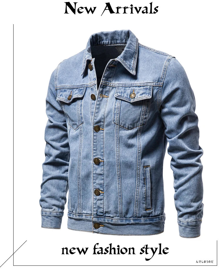 Vintage Solid Denim Motorcycle Jacket - Slim Fit Casual Cotton Coat