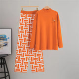 Women’s Autumn Color-Block Knit Set | Loose Split Top & Wide Leg Pants