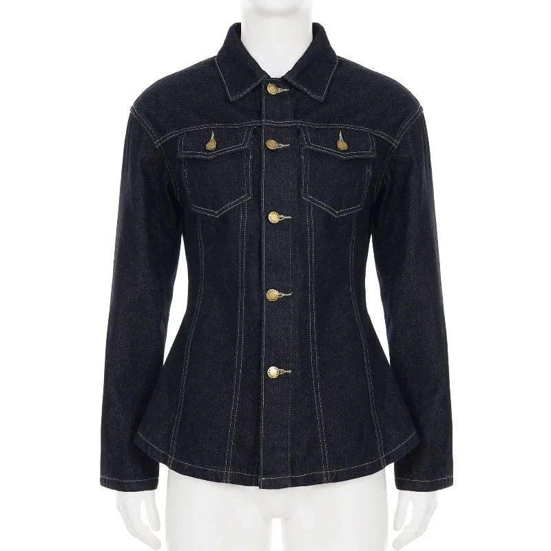 Y2K Vintage Patchwork Denim Jacket – Retro Streetwear Long-Sleeve Coat