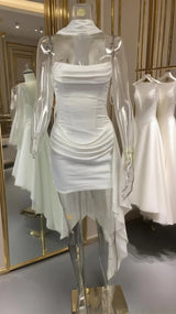 Strapless Corset Mini Dress – Draped Satin with Scarf