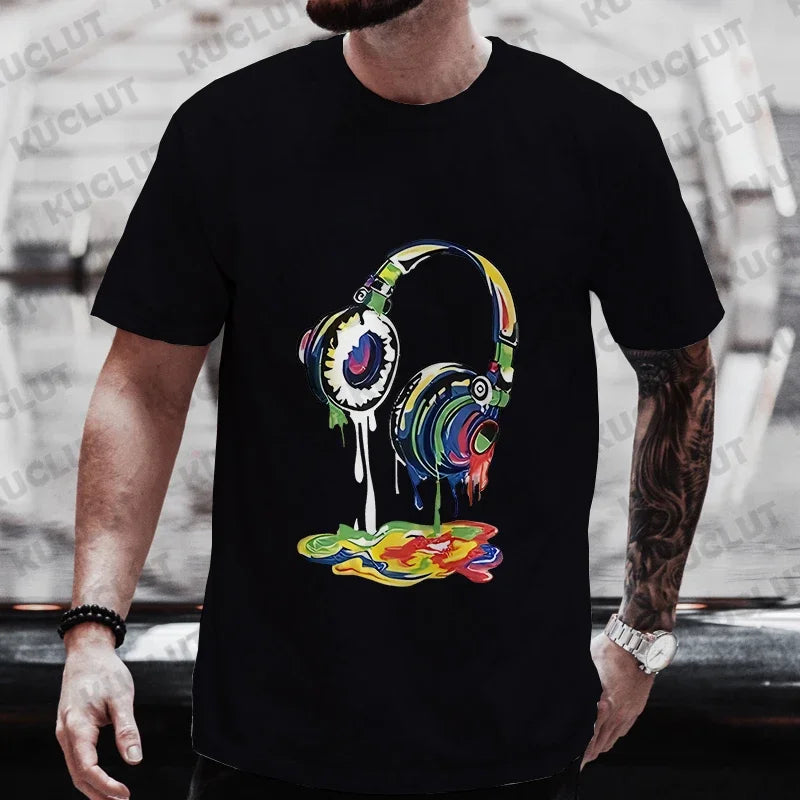 Men’s Hip Hop Melting Headset Graphic Oversized Tee