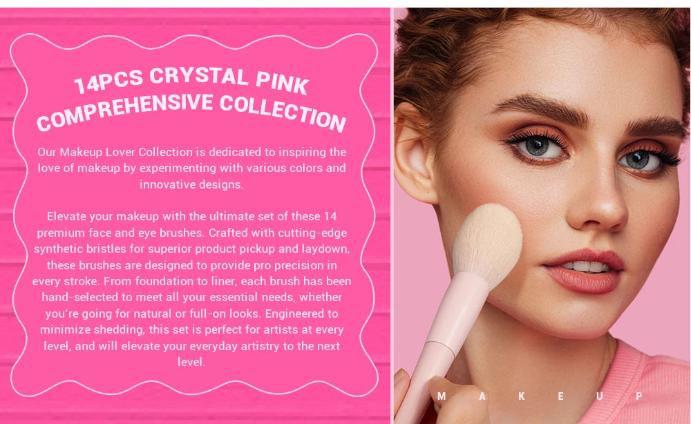 Jessup Pink Makeup Brushes Set 14pcs Make up Brushes Premium Vegan Foundation Blush Eyeshadow liner Powder Blending Brush,T495