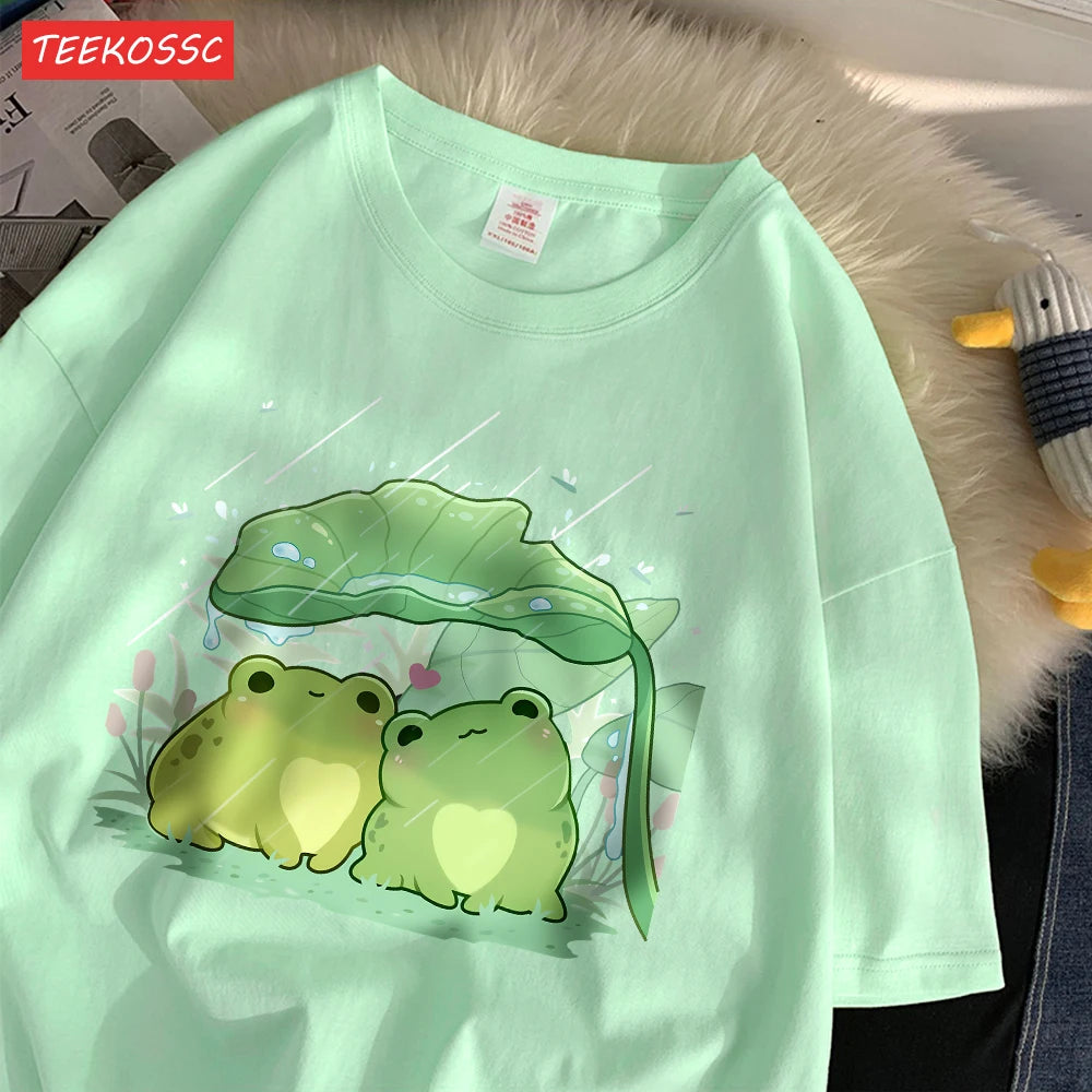 Artistic Frog Umbrella Cotton T-Shirt
