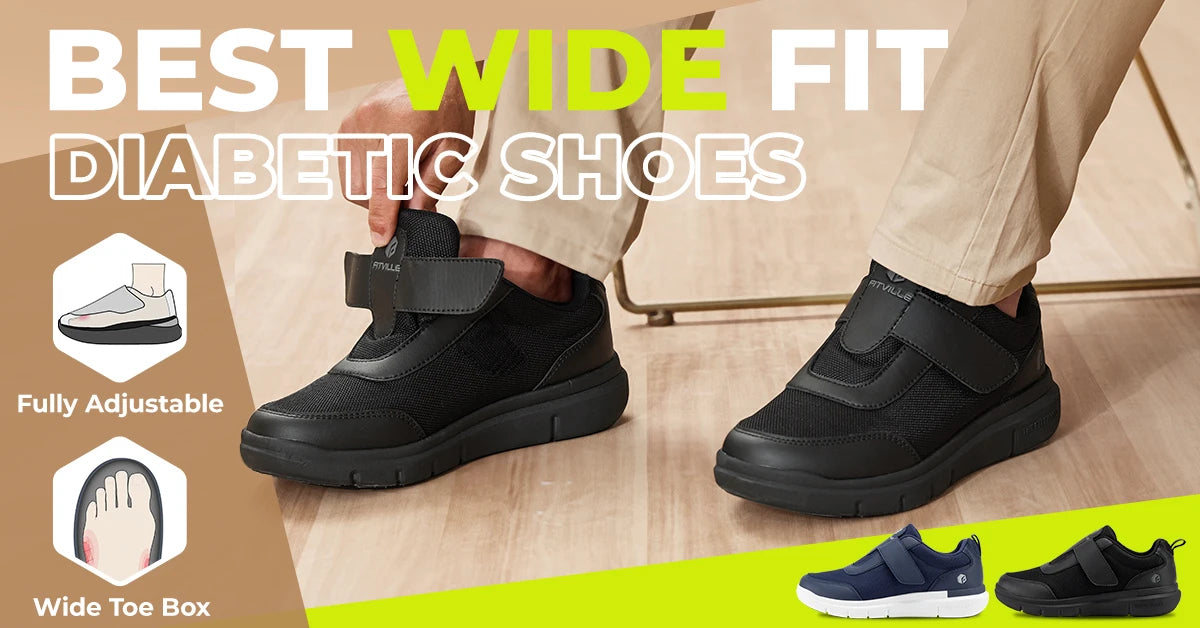 FitVille Diabetic Shoes Mens Extra Wide Width for Swollen Feet Neuropathy Diabetic Pain Relief Lightweight Walking Casual Shoes