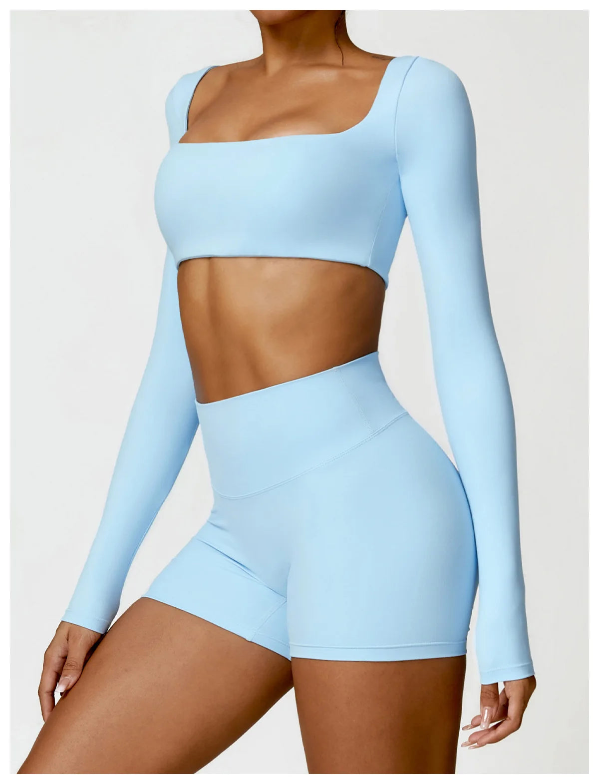 2-Piece Women's High-Waist Yoga Set – Seamless Long Sleeve Workout Suit