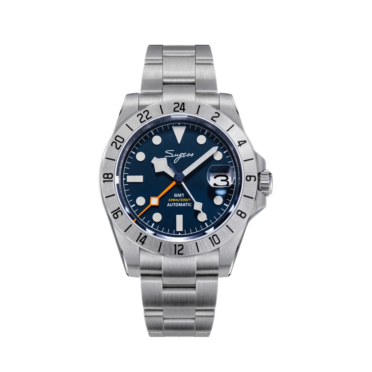 Sugess Men Watch GMT Automatic NH34 Movement 100M Waterproof Mechanical Wristwatches Dome Sapphire Crystal Limited Bracelet S463